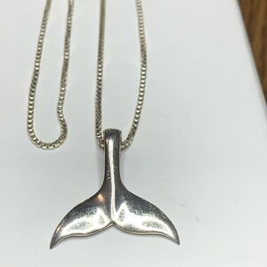925 Silver Whale Tail Pendant Necklace. Marked 925 and silver tested.